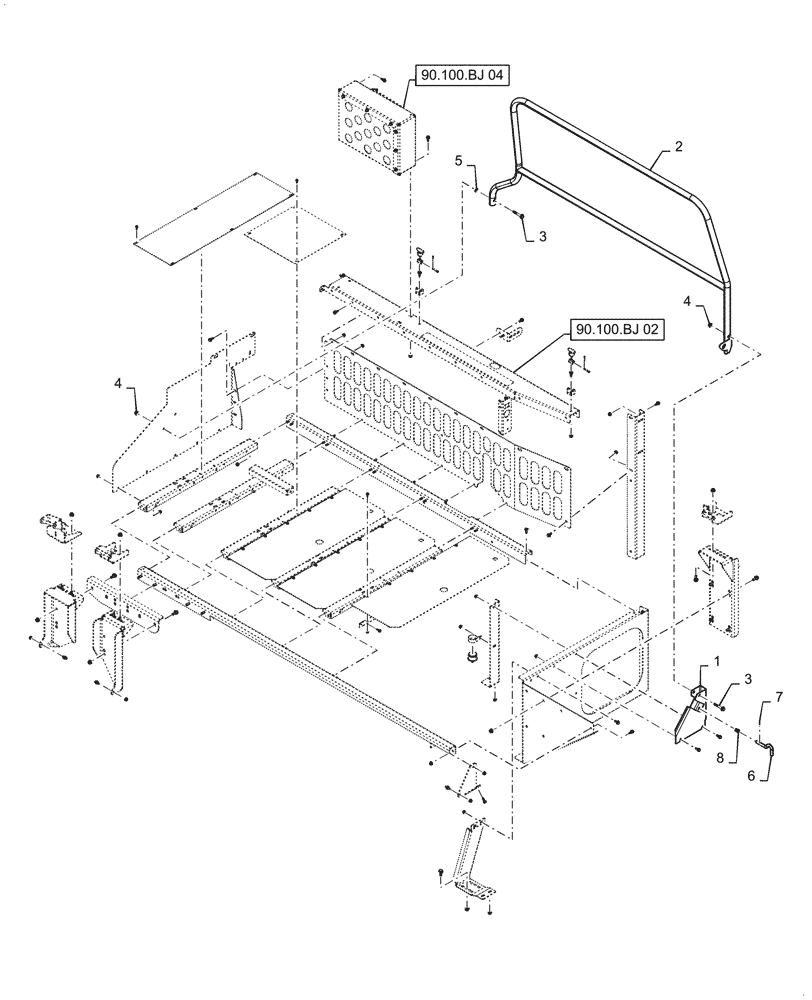 Схема запчастей Case IH 5088 - (90.100.BJ[03]) - SERVICE PLATFORM HANDRAIL (90) - PLATFORM, CAB, BODYWORK AND DECALS