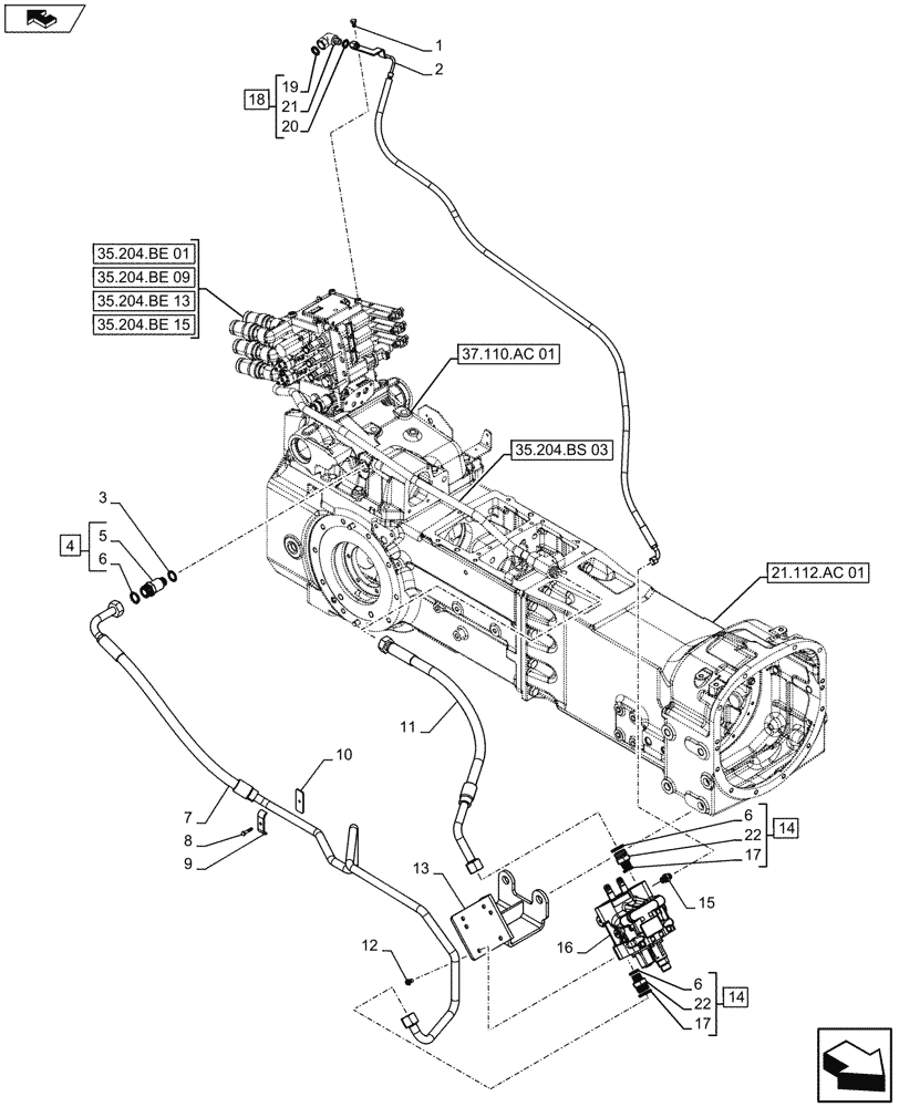 Схема запчастей Case IH FARMALL 115U - (35.204.BS[09]) - VAR - 743918 - MID MOUNT VALVE KIT, HYDRAULIC LINE, NA (35) - HYDRAULIC SYSTEMS