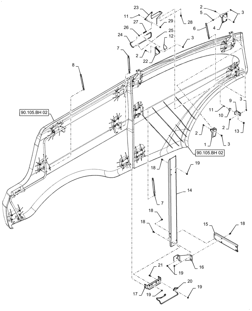 Схема запчастей Case IH 7088 - (90.105.BH[01]) - BODY SIDE PANEL, LH (90) - PLATFORM, CAB, BODYWORK AND DECALS