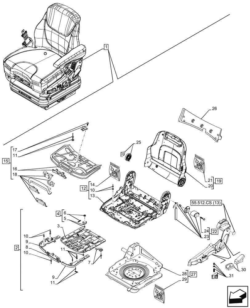 Схема запчастей Case IH MAXXUM 135 - (90.124.AM[09]) - VAR - 758363 - DRIVER SEAT, W/ SEMI-ACTIVE SUSPENSION, W/ HEATED CUSHIONS, ACTIVE LEATHER COMFORT PACK, BASE PLATE (90) - PLATFORM, CAB, BODYWORK AND DECALS
