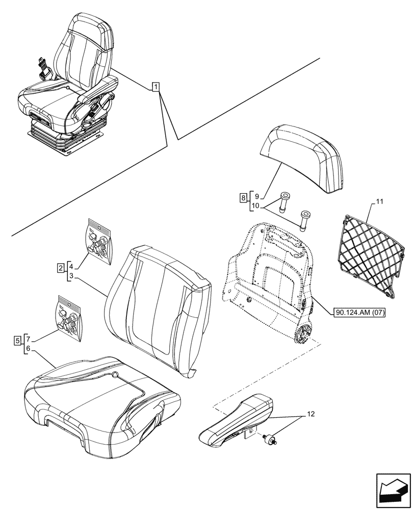 Схема запчастей Case IH MAXXUM 135 - (90.124.AH[04]) - VAR - 758362 - DRIVER SEAT, GRAMMER DELUXE SEAT, W/ LOW FREQUENCY AIR SUSPENSION, CUSHION (90) - PLATFORM, CAB, BODYWORK AND DECALS