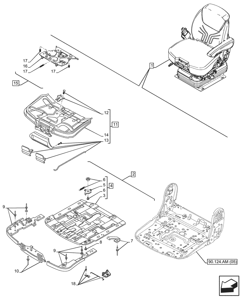 Схема запчастей Case IH MAXXUM 145 - (90.124.AM[06]) - VAR - 758674 - DRIVER SEAT, GRAMMER DELUXE SEAT, W/ LOW FREQUENCY AIR SUSPENSION, W/ HEATED CUSHIONS, SUPPORT (90) - PLATFORM, CAB, BODYWORK AND DECALS