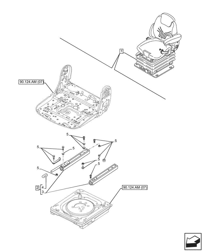 Схема запчастей Case IH MAXXUM 145 - (90.124.AL[04]) - VAR - 758675 - DRIVER SEAT, GRAMMER DELUXE SEAT, W/ LOW FREQUENCY AIR SUSPENSION, W/ HEATED CUSHIONS, GUIDE (90) - PLATFORM, CAB, BODYWORK AND DECALS