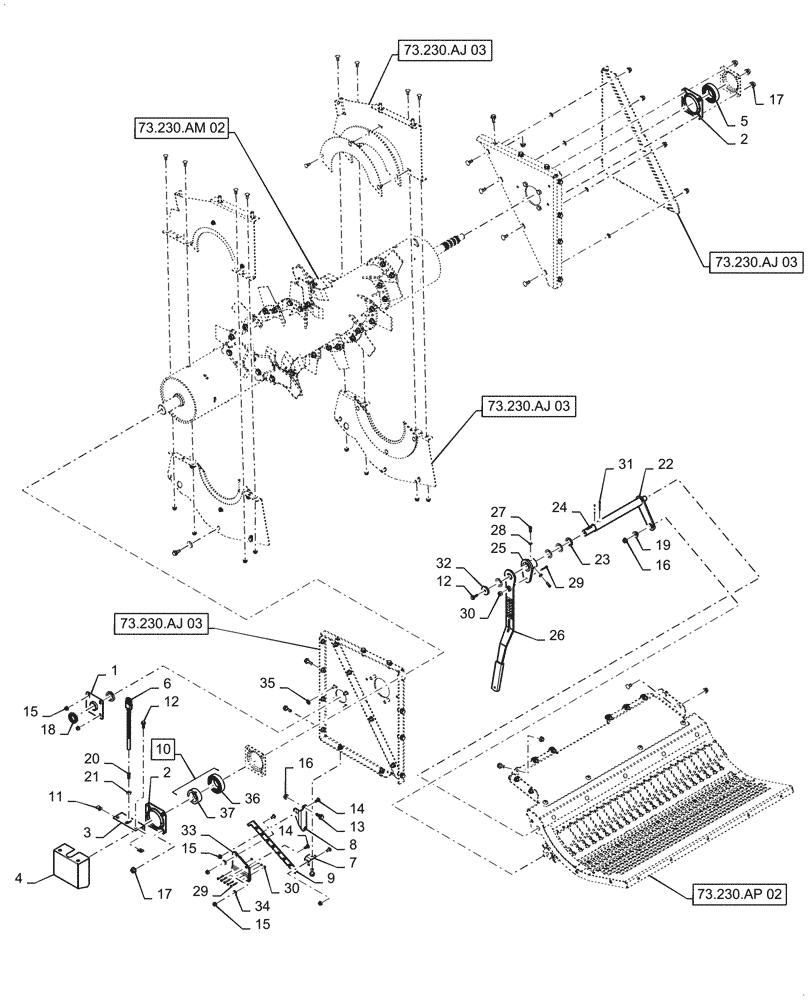 Схема запчастей Case IH 6140 - (73.230.AJ[04]) - VAR - 722761 - STRAW CHOPPER, BEARING, FIXED BLADE (73) - RESIDUE HANDLING