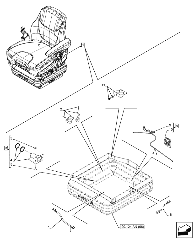 Схема запчастей Case IH MAXXUM 135 - (55.512.CQ[06]) - VAR - 758363 - DRIVER SEAT, W/ SEMI-ACTIVE SUSPENSION, W/ HEATED CUSHIONS, ACTIVE LEATHER COMFORT PACK, AIR COMPRESSOR, SENSOR, HARNESS (55) - ELECTRICAL SYSTEMS