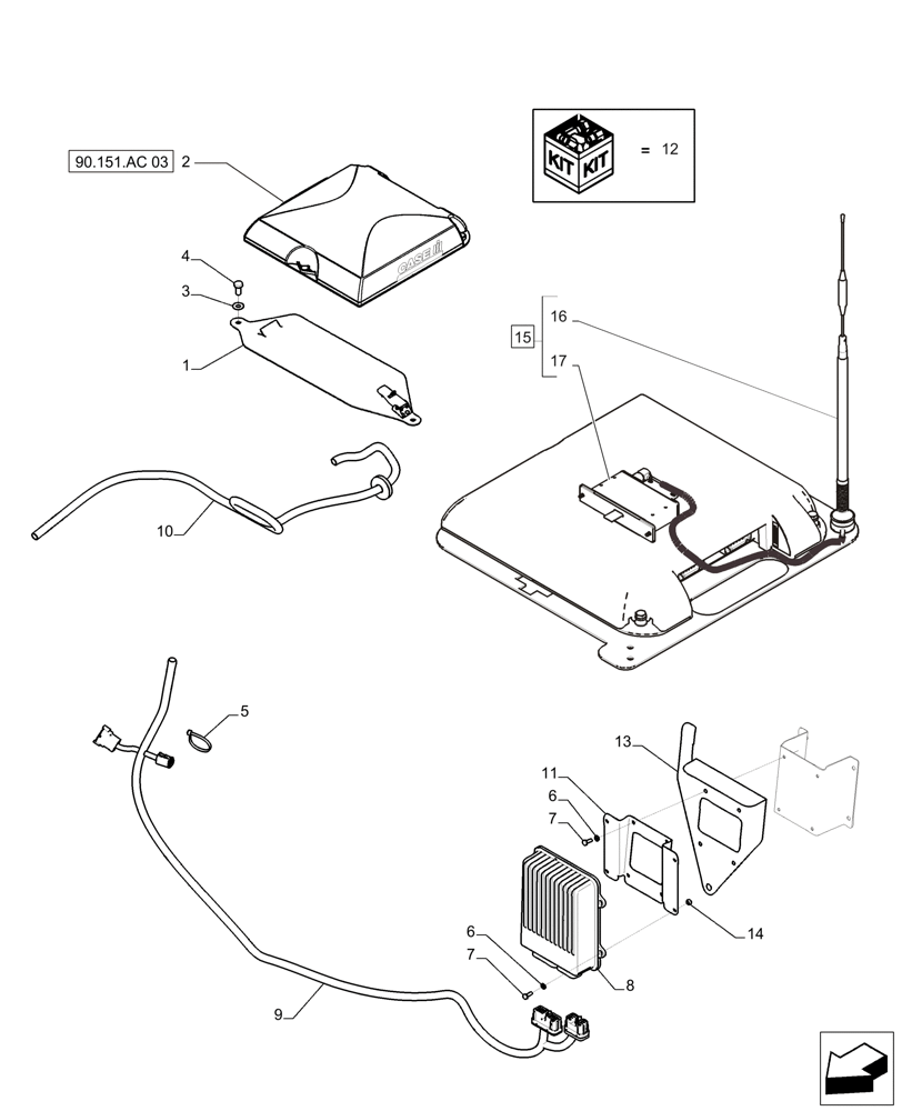 Схема запчастей Case IH A8800 - (90.151.AC[02]) - NAVIGATION KIT, DGPS (90) - PLATFORM, CAB, BODYWORK AND DECALS
