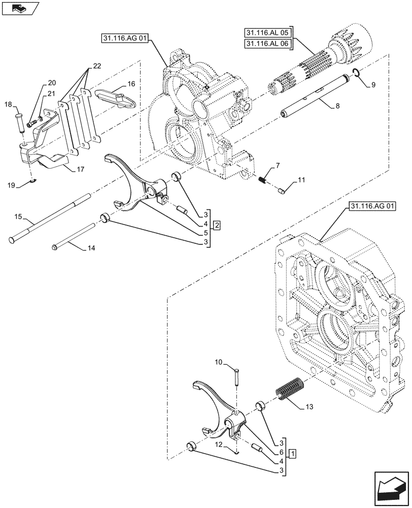 Схема запчастей Case IH FARMALL 115U - (31.104.AA[06]) - VAR - 331729 - PTO 540/540E/1000 RPM, ROD & FORKS, NA (31) - IMPLEMENT POWER TAKE OFF