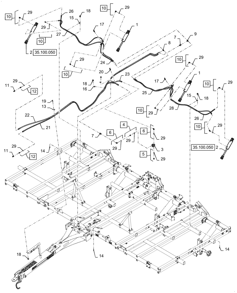 Схема запчастей Case IH TM255 - (35.100.010) - HYDRAULIC LIFT, SINGLE FOLD (35) - HYDRAULIC SYSTEMS