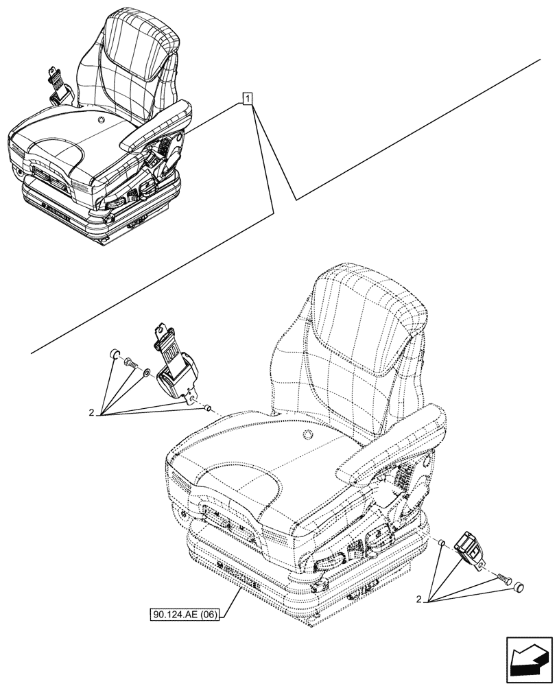 Схема запчастей Case IH MAXXUM 135 - (90.151.AD[06]) - VAR - 758363 - DRIVER SEAT, W/ SEMI-ACTIVE SUSPENSION, W/ HEATED CUSHIONS, ACTIVE LEATHER COMFORT PACK, SAFETY BELT (90) - PLATFORM, CAB, BODYWORK AND DECALS