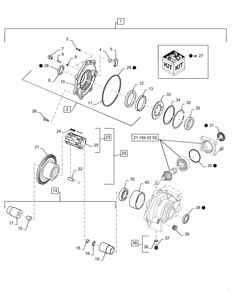 Схема запчастей Case IH SCOUT XL - (21.184.02[01]) - FRONT DIFFERENTIAL, OUTPUT (BEFORE APR 4 2016) (21) - TRANSMISSION