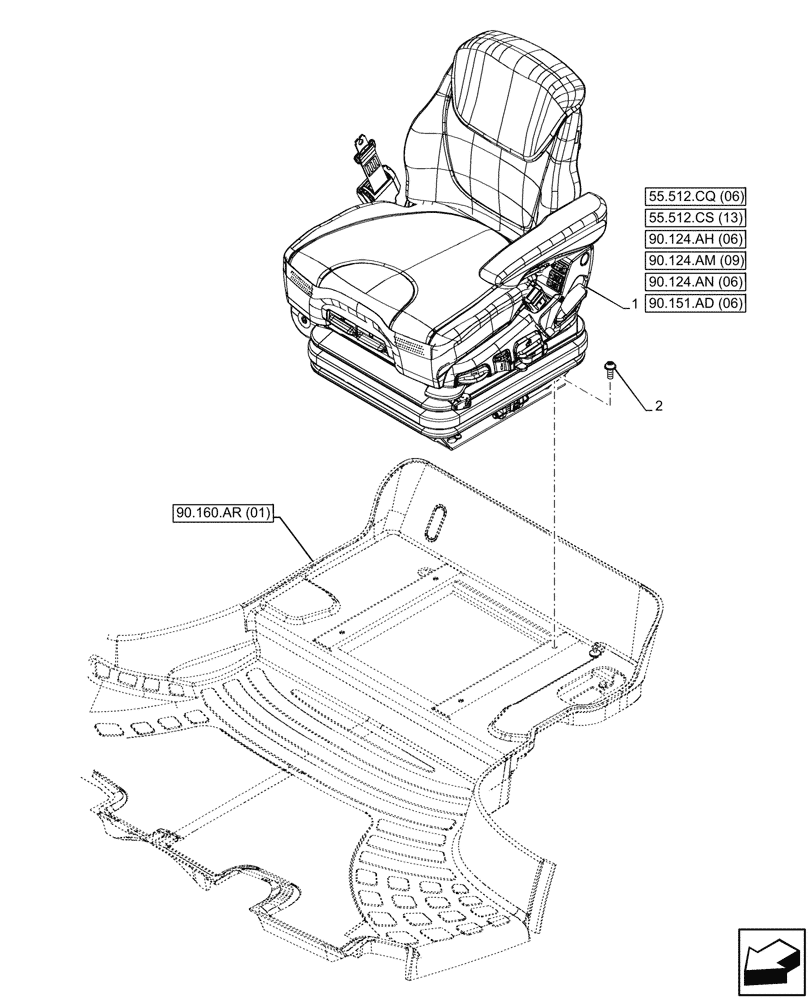 Схема запчастей Case IH MAXXUM 135 - (90.124.AE[06]) - VAR - 758363 - DRIVER SEAT, W/ SEMI-ACTIVE SUSPENSION, W/ HEATED CUSHIONS, ACTIVE LEATHER COMFORT PACK, MOUNTING (90) - PLATFORM, CAB, BODYWORK AND DECALS