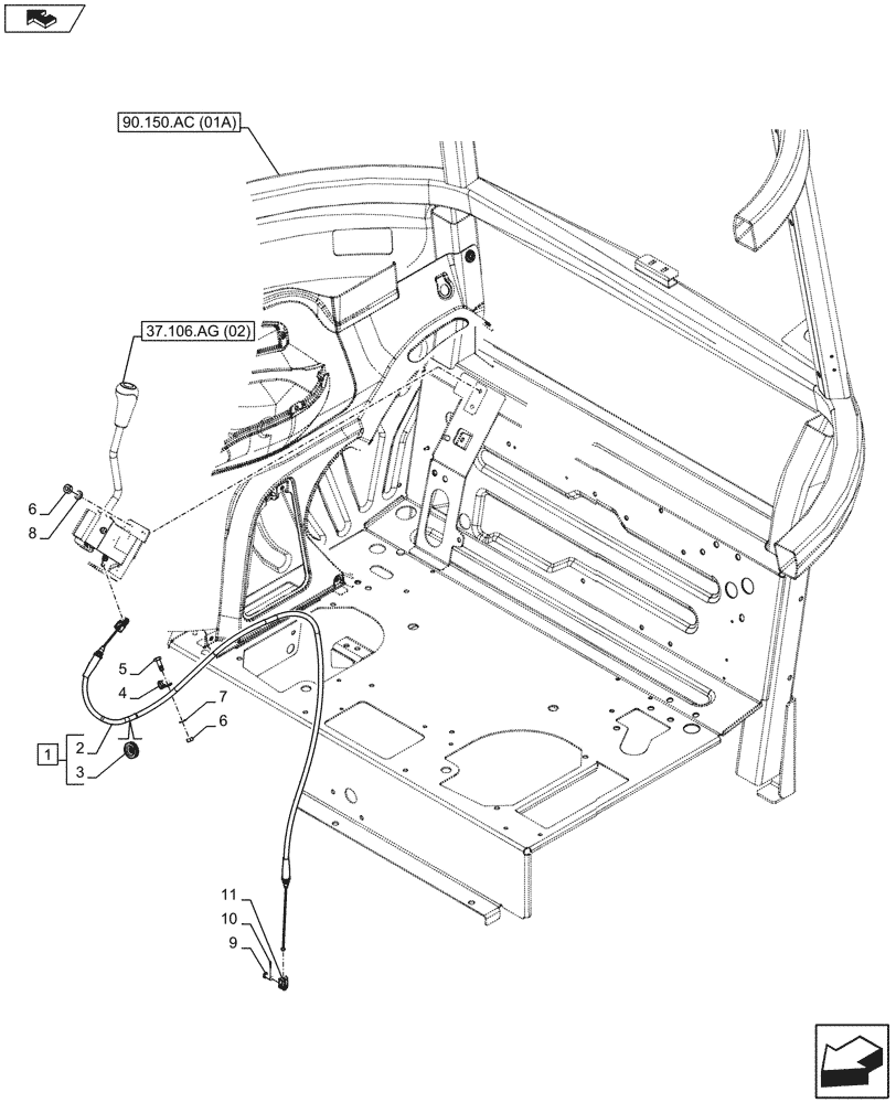 Схема запчастей Case IH FARMALL 115C - (37.106.AE[04]) - VAR - 334208 - AUTOMATIC HITCH, CONTROL, CABLE, CAB (37) - HITCHES, DRAWBARS & IMPLEMENT COUPLINGS