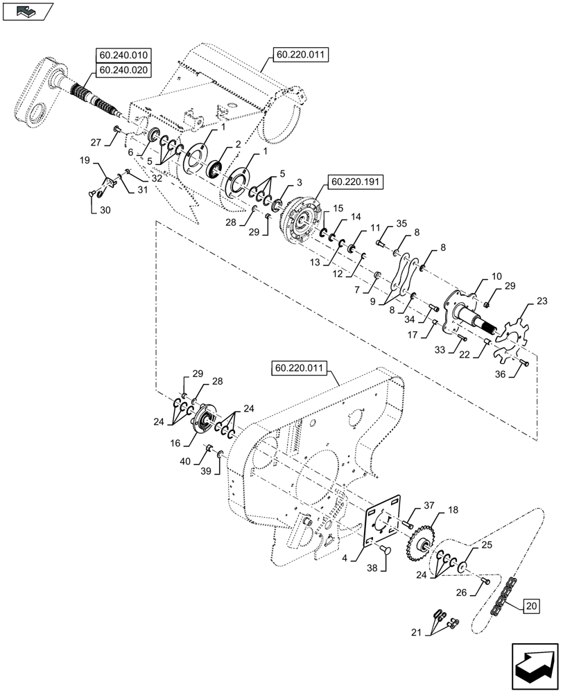 Схема запчастей Case IH LB324P - (60.220.152) - PICK-UP, MAIN TRANSMISSION, RH - D151 (60) - PRODUCT FEEDING