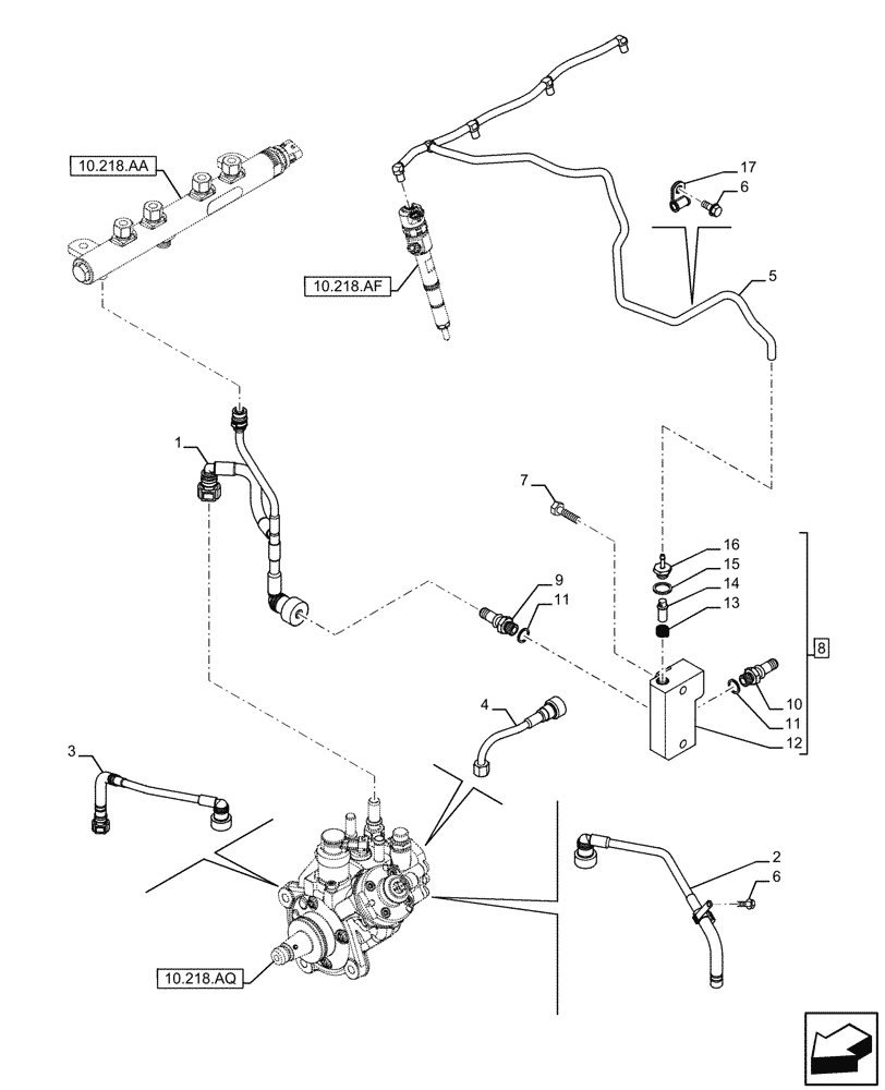 Схема запчастей Case IH F5BFL413E C001 - (10.218.AI) - FUEL LINES - FUEL INJECTION PUMP (10) - ENGINE