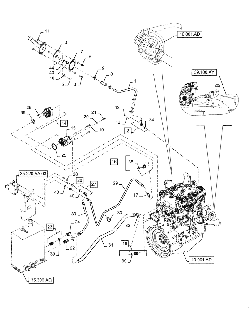 Схема запчастей Case IH WD1204 - (35.220.AA[02]) - AUXILIARY HYDRAULIC DRIVE, 4 CYLINDER, NON-DRAPER (35) - HYDRAULIC SYSTEMS