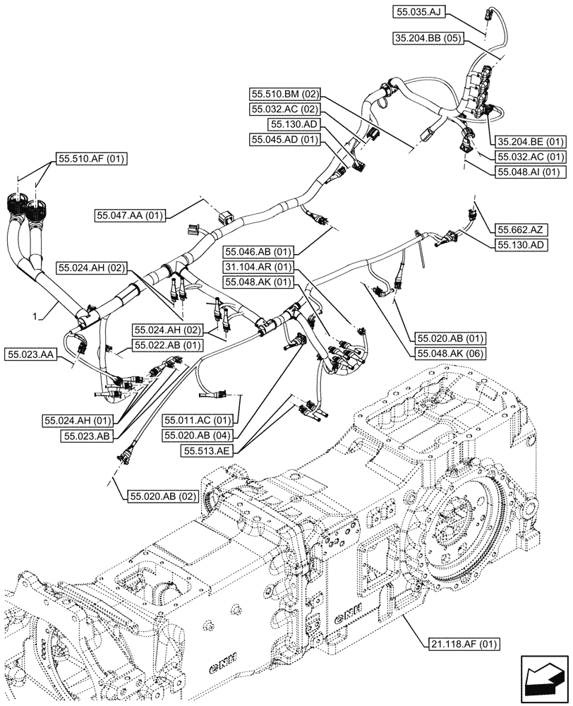 Схема запчастей Case IH MAXXUM 115 - (55.024.AA[05]) - VAR - 392999 - TRANSMISSION, HARNESS (55) - ELECTRICAL SYSTEMS