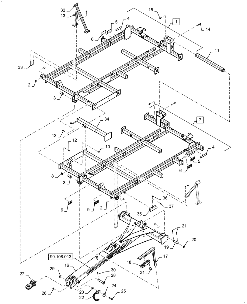 Схема запчастей Case IH TM255 - (37.162.052) - MANUAL FOLD, PULL HITCH, RIGID (37) - HITCHES, DRAWBARS & IMPLEMENT COUPLINGS