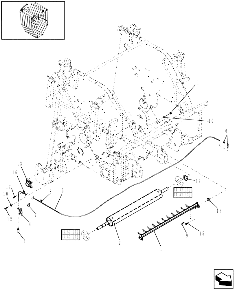 Схема запчастей Case IH RBX453 - (14.19) - STARTER ROLL & RAKE, ROTOR, EUROPE (14) - BALE CHAMBER