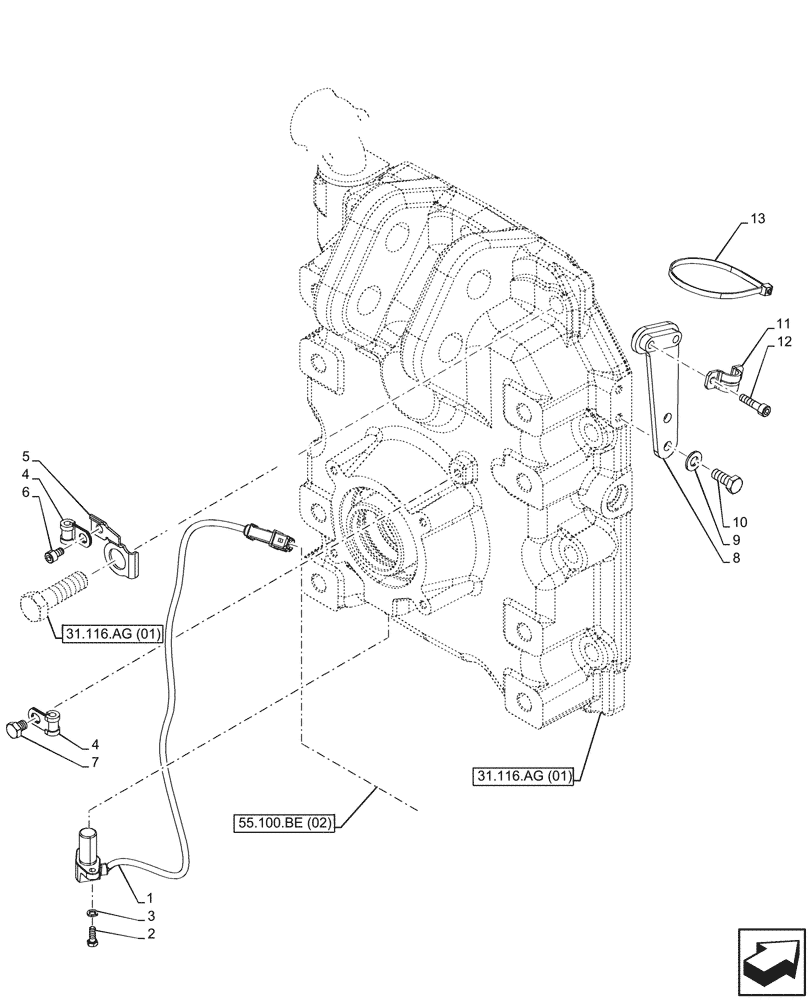 Схема запчастей Case IH MAXXUM 115 - (55.048.AI[03]) - VAR - 390801, 744740, 758436, 758437, 758439, 758440 - PTO, SPEEDOMETER (PTO 540/1000 RPM) (55) - ELECTRICAL SYSTEMS