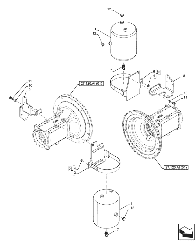 Схема запчастей Case IH PUMA 200 - (33.350.AF[02]) - VAR - 337479, 337480 - ANTILOCK BRAKING SYSTEM (ABS), AIR RESERVOIR (33) - BRAKES & CONTROLS