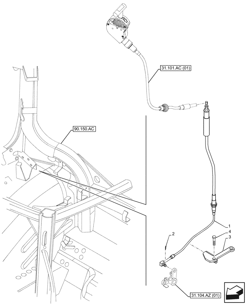 Схема запчастей Case IH MAXXUM 115 - (31.104.AA[01]) - VAR - 744740, 758439, 758586, 758587 - PTO, CONTROL LEVER, CABLE (540/540E/1000 RPM) (31) - IMPLEMENT POWER TAKE OFF