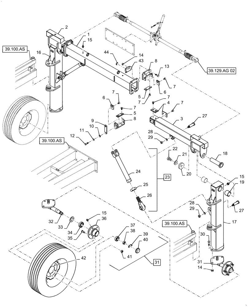 Схема запчастей Case IH WR302 - (39.129.AG[01]) - REAR SUPPORT (39) - FRAMES AND BALLASTING