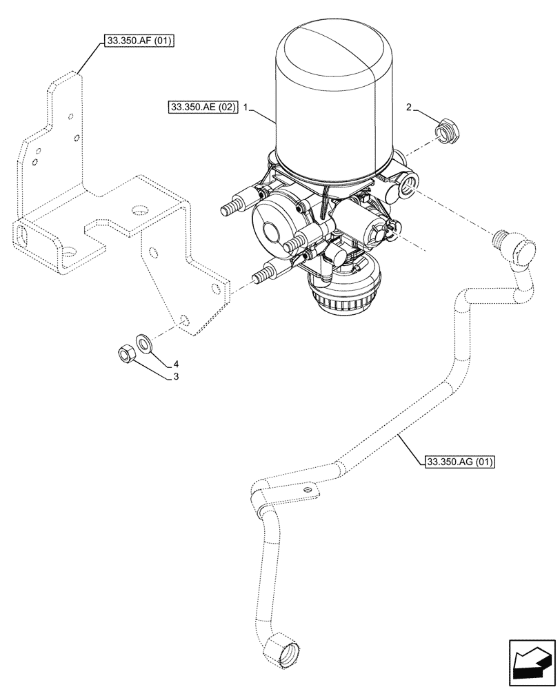 Схема запчастей Case IH PUMA 200 - (33.350.AE[03]) - VAR - 337479, 337480 - ANTILOCK BRAKING SYSTEM (ABS), AIR CONTROL (33) - BRAKES & CONTROLS