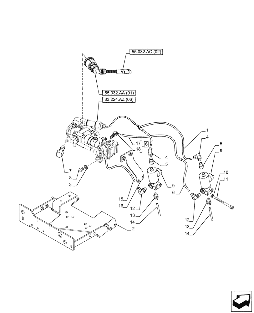 Схема запчастей Case IH PUMA 200 - (33.224.AZ[05]) - VAR - 337484, 337487, 758041, 758042 - TRAILER BRAKE VALVE (33) - BRAKES & CONTROLS