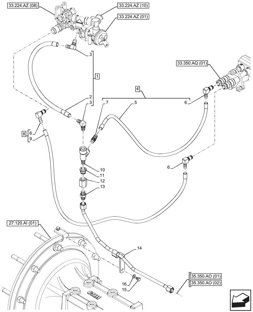 Схема запчастей Case IH PUMA 185 - (33.350.AT[03]) - VAR - 337484, 337487 - ANTILOCK BRAKING SYSTEM (ABS), REAR, BRAKE LINE (33) - BRAKES & CONTROLS