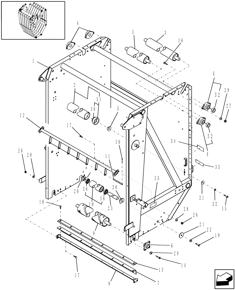 Схема запчастей Case IH RBX463 - (14.44) - TAILGATE & LOOP ROLL (14) - BALE CHAMBER