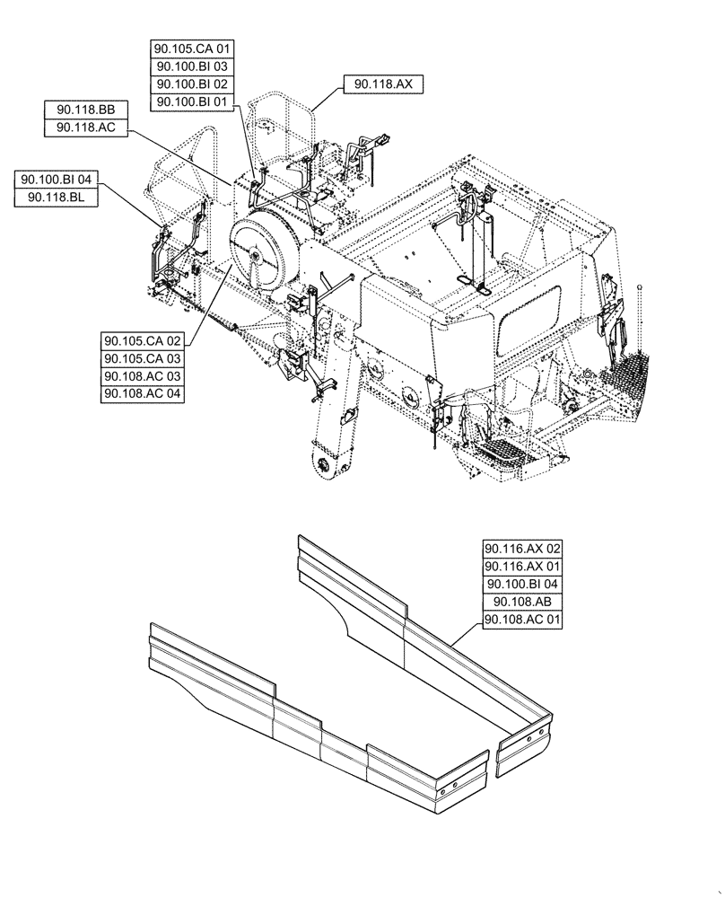 Схема запчастей Case IH AF4077 - (90.000.00[01]) - SECTION INDEX - PLATFORM, CAB, BODYWORK & DECALS (90) - PLATFORM, CAB, BODYWORK AND DECALS