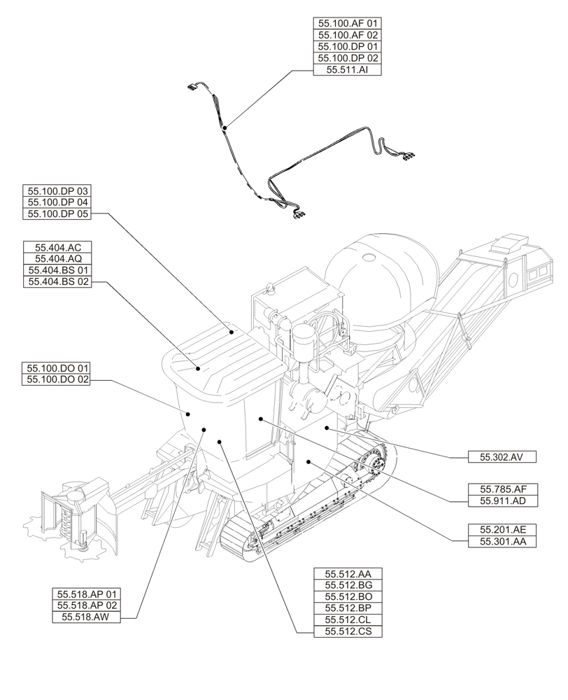 Схема запчастей Case IH A8800 - (55.000.00[01]) - SECTION INDEX - ELECTRICAL SYSTEMS (55) - ELECTRICAL SYSTEMS