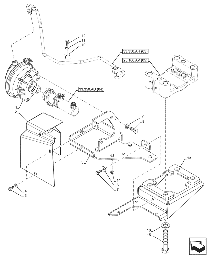 Схема запчастей Case IH PUMA 200 - (33.350.AM[03]) - VAR - 337479, 337480 - ANTILOCK BRAKING SYSTEM (ABS), BRAKE SERVO (33) - BRAKES & CONTROLS