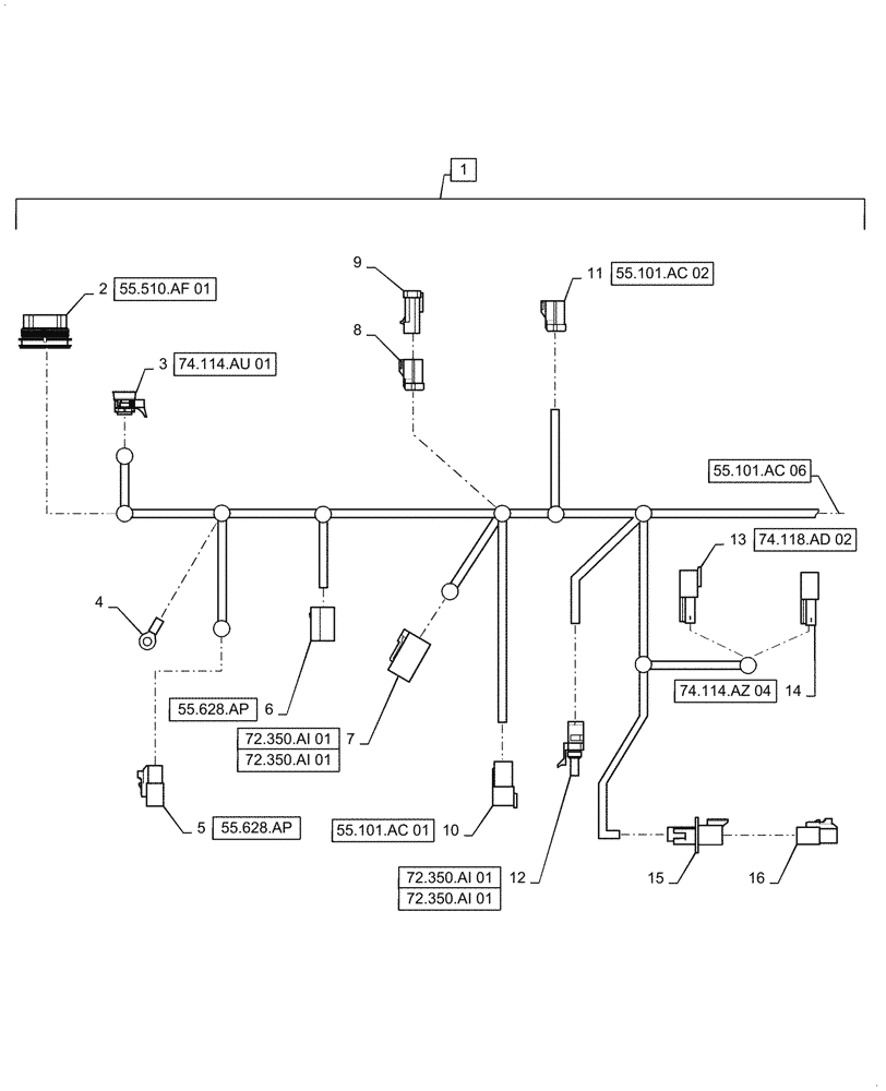 Схема запчастей Case IH 5088 - (55.101.AC[05]) - WIRE HARNESS, LEFT MAIN (55) - ELECTRICAL SYSTEMS