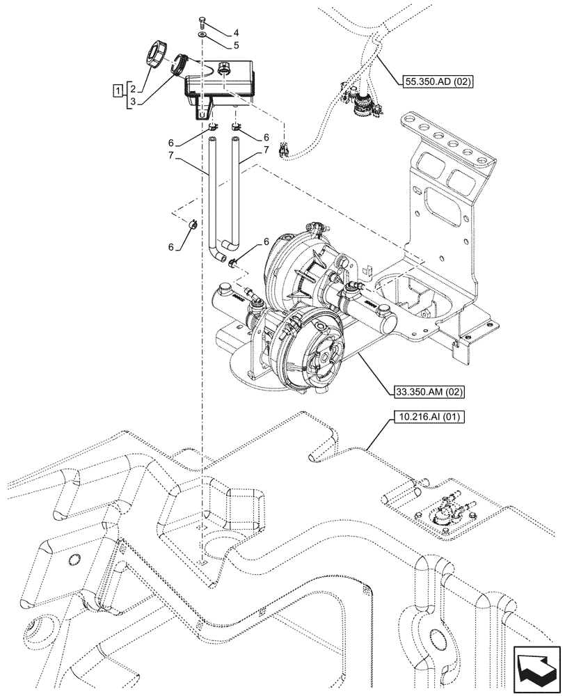 Схема запчастей Case IH PUMA 185 CVT - (33.350.AR[01]) - VAR - 337479, 337480 - ANTILOCK BRAKING SYSTEM (ABS), BRAKE FLUID RESERVOIR (33) - BRAKES & CONTROLS