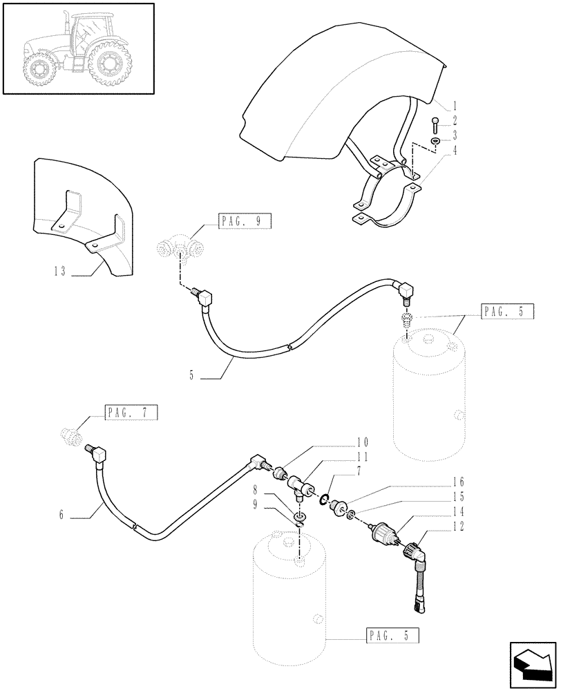 Схема запчастей Case IH PUMA 210 - (1.68.6[06]) - (VAR.178-385) TRAILER AIR BRAKE - AIR TANK AND PIPES (05) - REAR AXLE