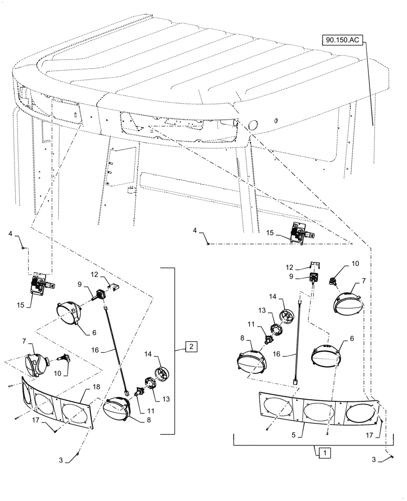 Схема запчастей Case IH 5088 - (55.404.AQ[01]) - VAR - 722810 - CAB WORK LIGHT, HID (55) - ELECTRICAL SYSTEMS