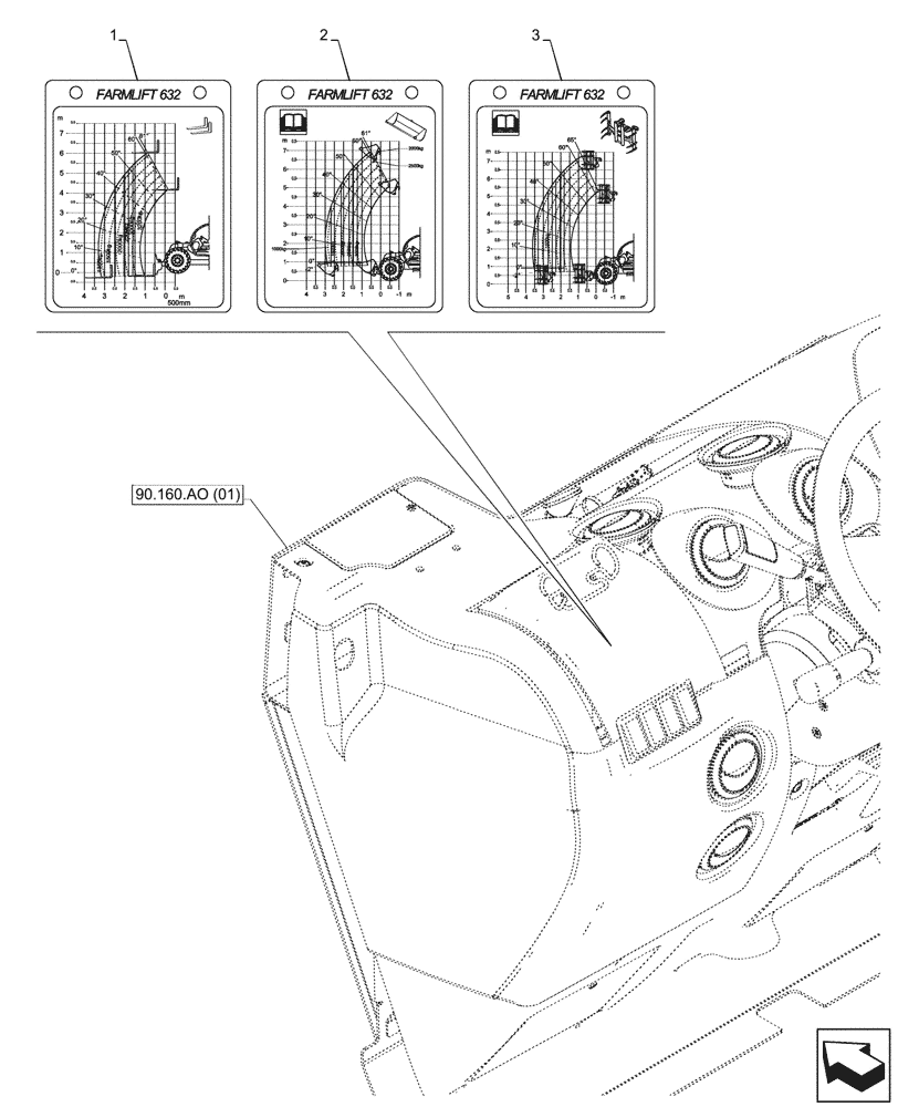 Схема запчастей Case IH FARMLIFT 632 - (90.108.AC[20]) - VAR - 702028 - DECALS, INSTRUMENT CLUSTER (6M) (90) - PLATFORM, CAB, BODYWORK AND DECALS