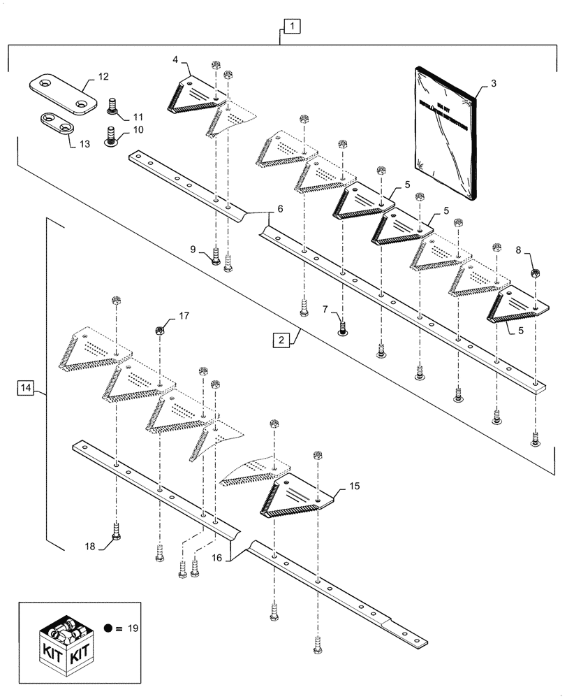 Схема запчастей Case IH 3152 - (58.110.00[01]) - RH, SEGMENTED KNIFE ASSY, 30, 35, 40, 45FT, COARSE (58) - ATTACHMENTS/HEADERS