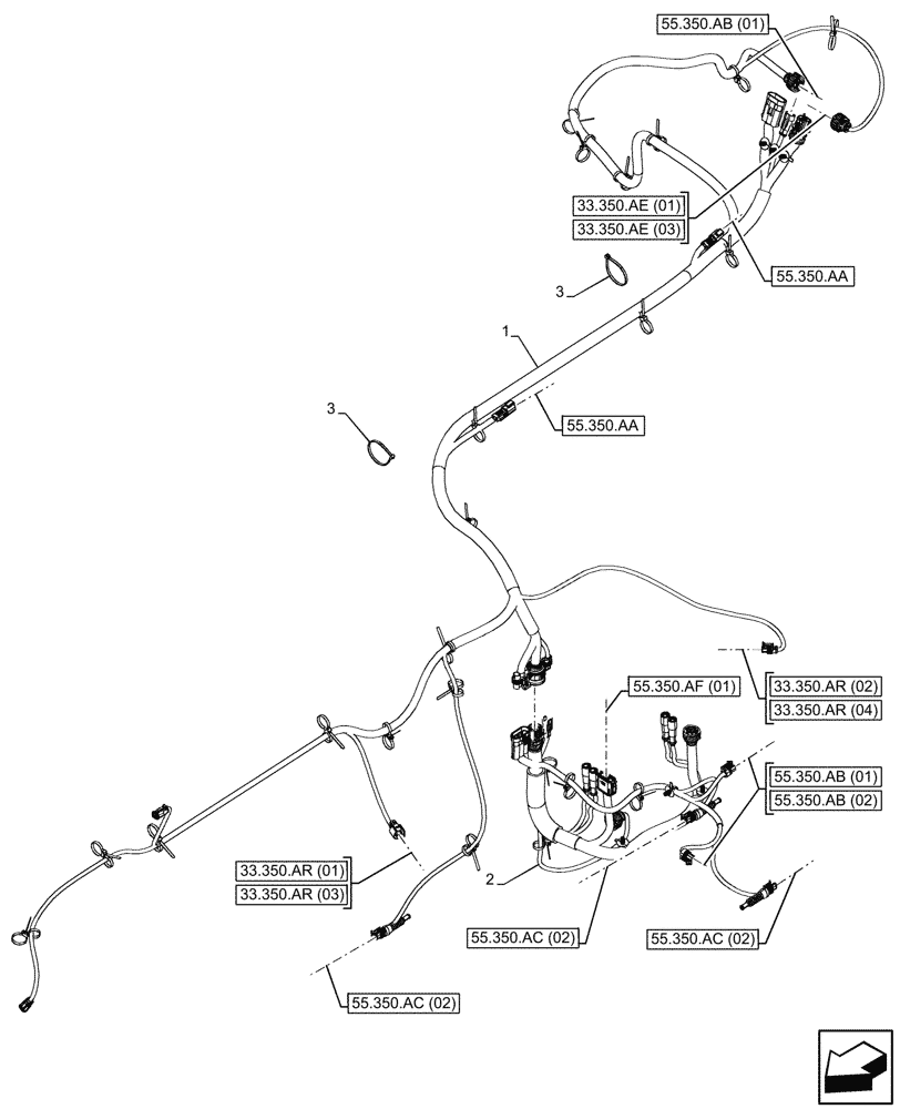 Схема запчастей Case IH PUMA 200 CVT - (55.350.AD[02]) - VAR - 337479, 337480 - ANTILOCK BRAKING SYSTEM (ABS), HARNESS (55) - ELECTRICAL SYSTEMS