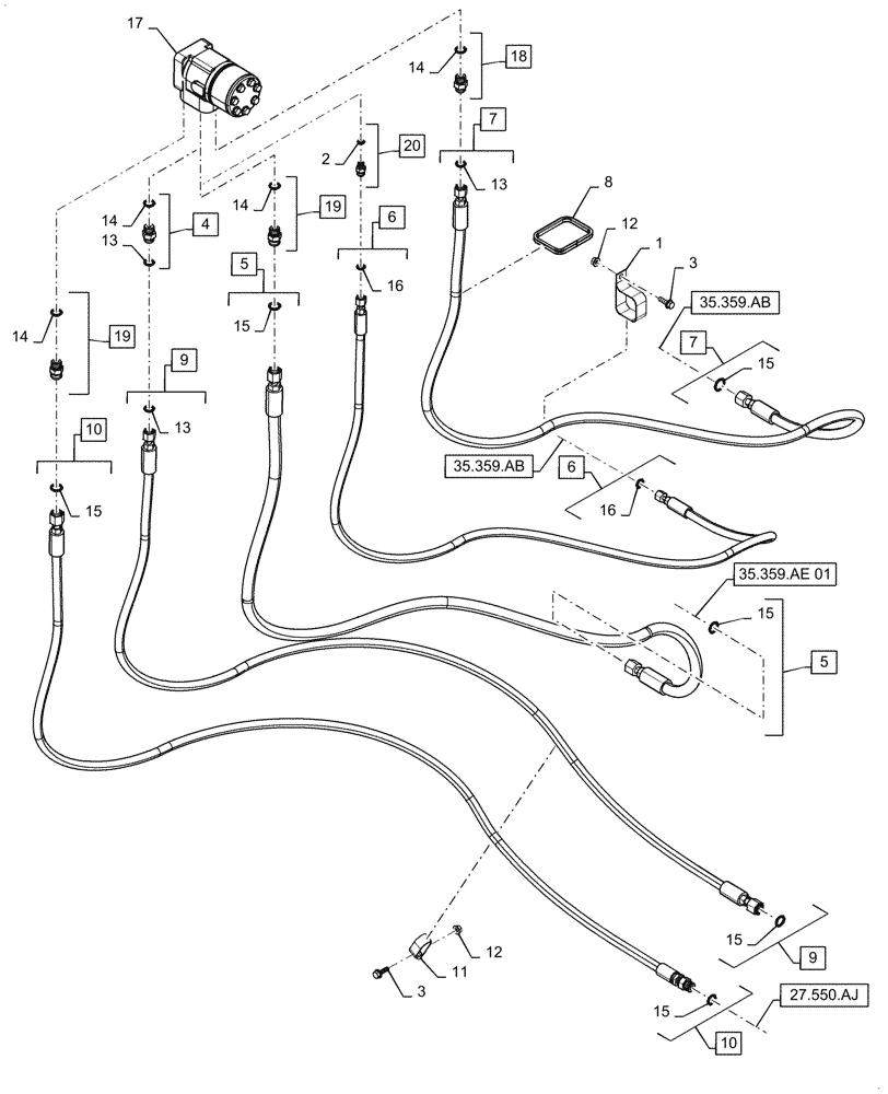 Схема запчастей Case IH 5088 - (41.206.AA) - STEERING PUMP & HYDRAULIC LINE (41) - STEERING