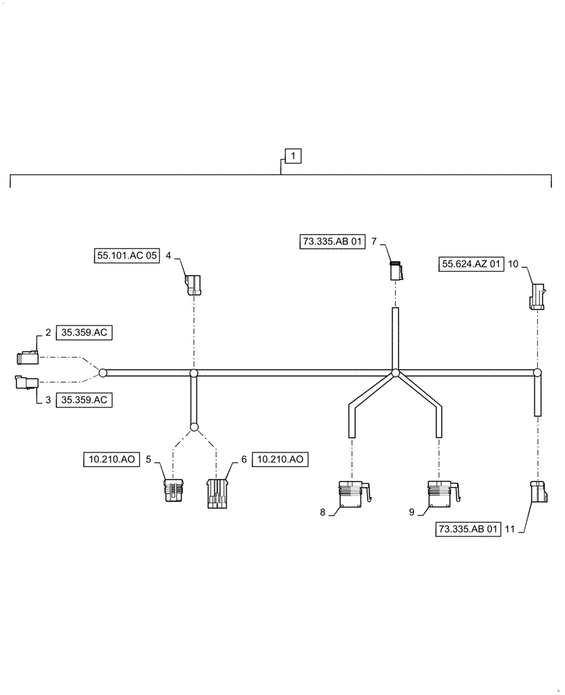 Схема запчастей Case IH 6088 - (55.624.AZ[02]) - WIRE HARNESS, CHAFF SPREADER (55) - ELECTRICAL SYSTEMS