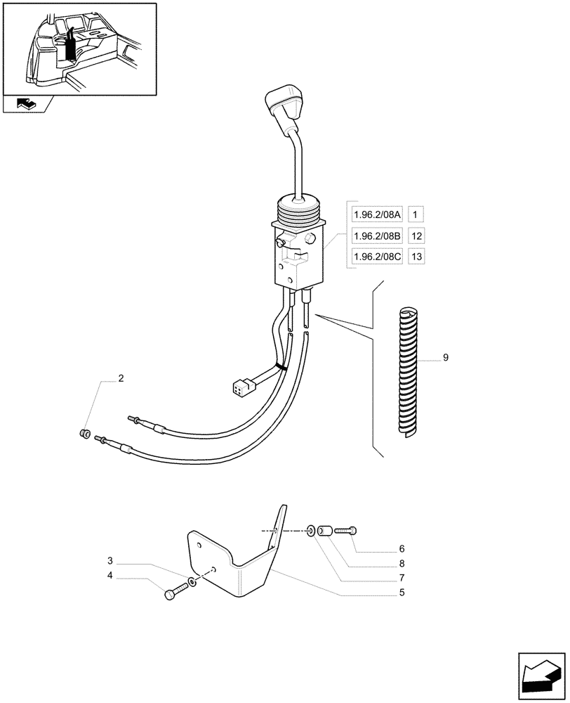 Схема запчастей Case IH FARMALL 85U - (1.96.2/08) - TWO MID-MOUNT VALVES FOR REAR CONTROL VALVES - JOYSTICK AND SUPPORT - ROPS (VAR.330186-330386) (10) - OPERATORS PLATFORM/CAB