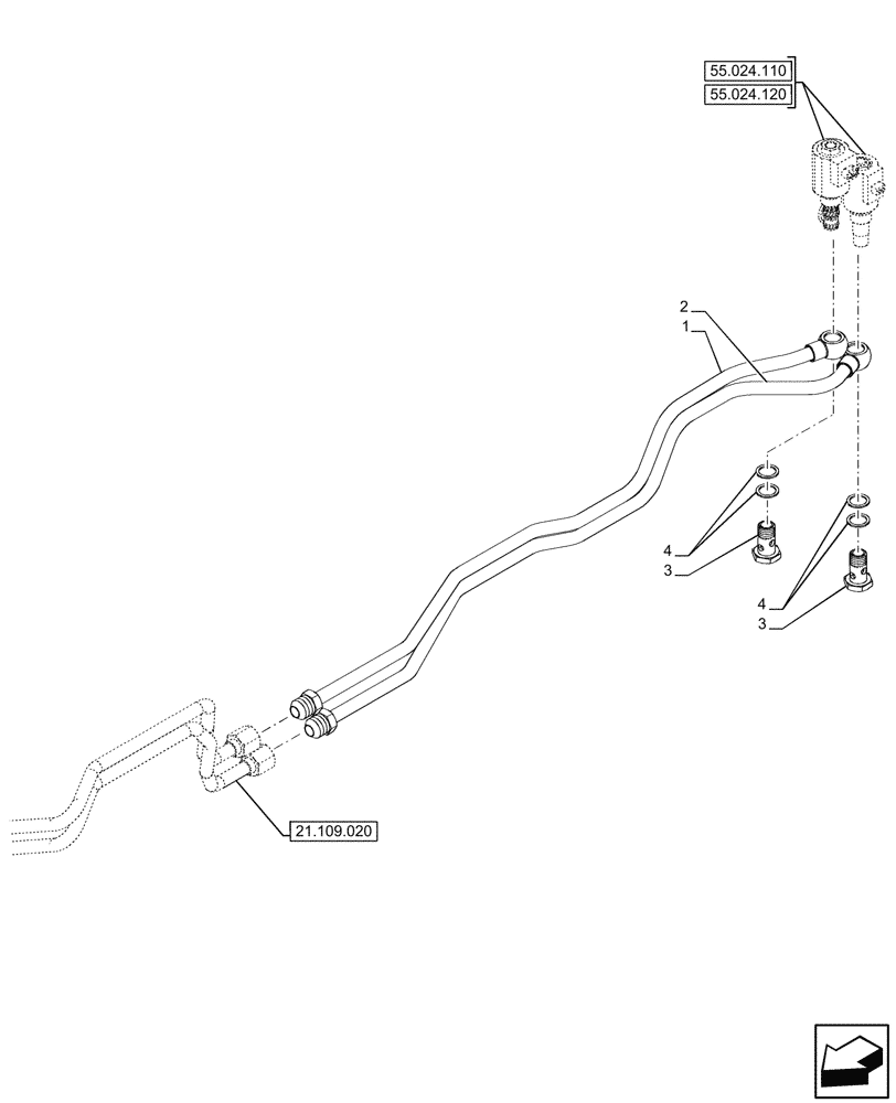 Схема запчастей Case IH FARMALL 80V - (21.109.030) - VAR - 342264, 342265, 342266, 342267 - HEAT EXCHANGER, TRANSMISSION OIL, LINES (21) - TRANSMISSION