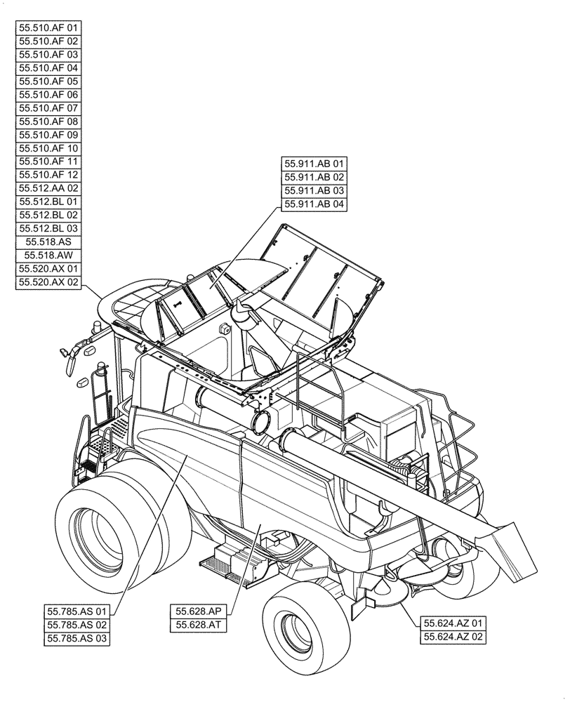 Схема запчастей Case IH 7088 - (55.000.00[02]) - SECTION INDEX - ELECTRICAL SYSTEMS, CONTINUED (55) - ELECTRICAL SYSTEMS