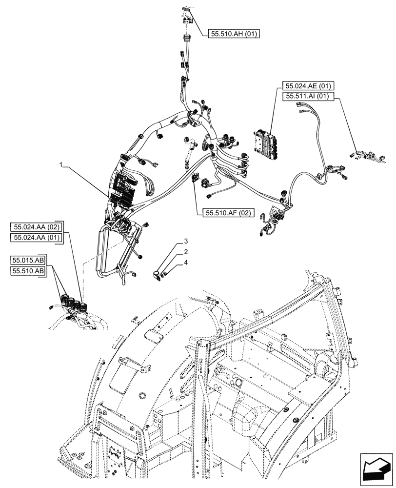 Схема запчастей Case IH PUMA 200 - (55.510.AF[05]) - VAR - 337474, 337476 - CAB MAIN WIRE HARNESS (55) - ELECTRICAL SYSTEMS