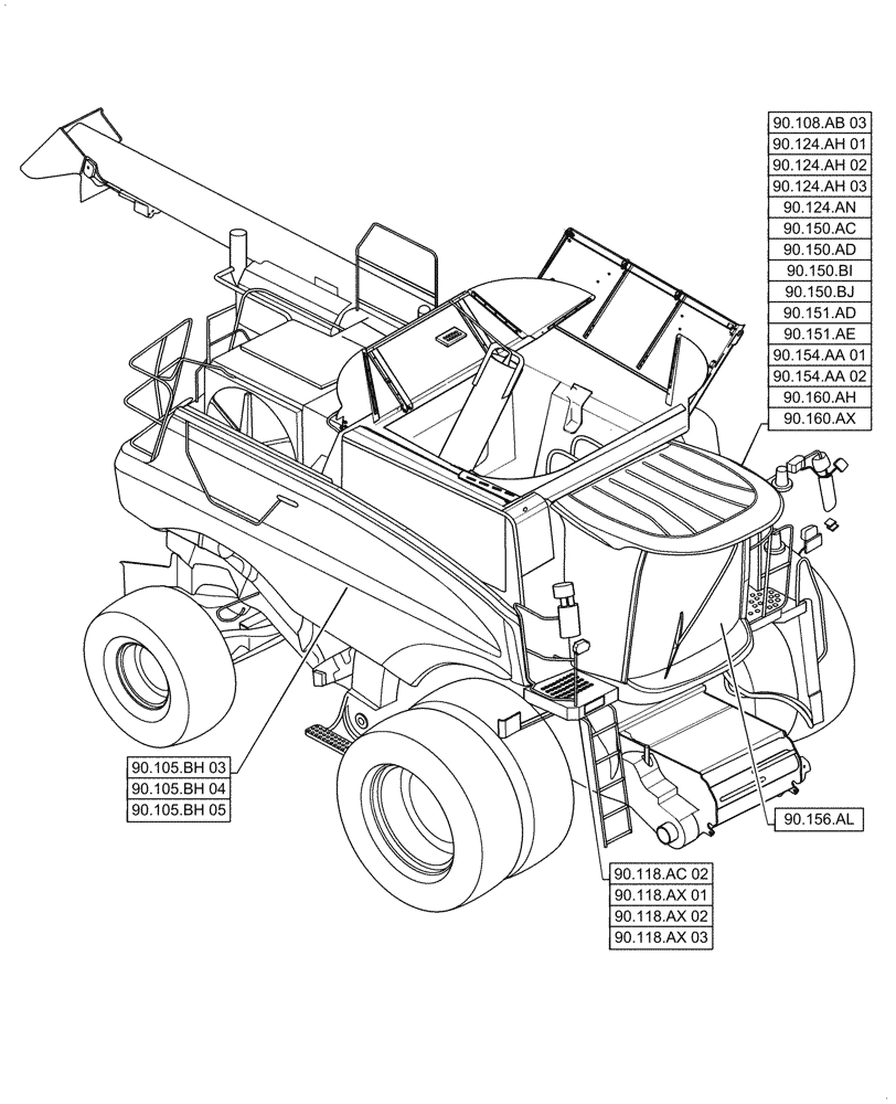 Схема запчастей Case IH 7088 - (90.000.00[02]) - SECTION INDEX - PLATFORM, CAB, BODYWORK & DECALS, CONTINUED (90) - PLATFORM, CAB, BODYWORK AND DECALS