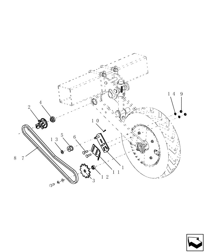 Схема запчастей Case IH 1200 - (D.13.B[23]) - DRIVE WHEEL CONVERSION - DUAL ARM, MOUNTED STACKER D - Travel