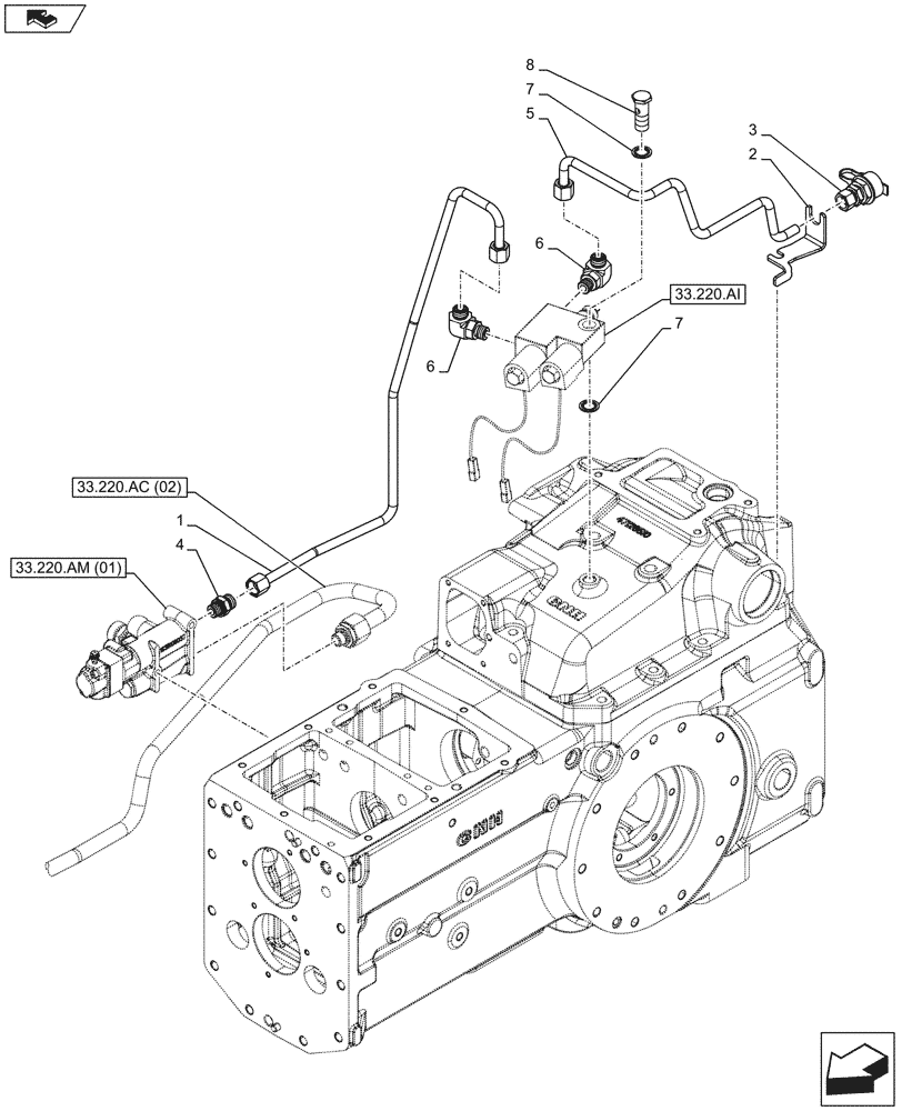 Схема запчастей Case IH FARMALL 115C - (33.220.AF[02]) - VAR - 743517 - TRAILER BRAKE VALVE, VALVE SECTIONS & QUICK COUPLERS (33) - BRAKES & CONTROLS