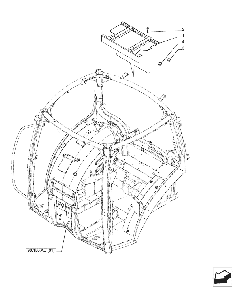 Схема запчастей Case IH PUMA 185 CVT - (90.150.AC[07]) - VAR - 337473, 337475, 337476 - CAB FRAME, PLATE (90) - PLATFORM, CAB, BODYWORK AND DECALS